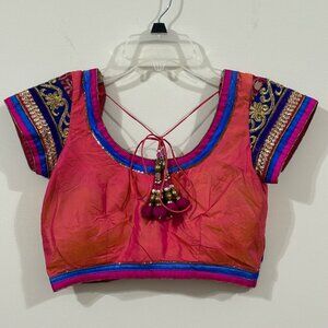Belly Dancer Costume Top Sequin Orange Blue Pink Beaded Bra Handmade - PreOwned